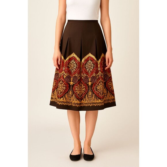 Ann Taylor Boho Tapestry Print Y2K Revival Pleated Midi Skirt Size 12 - Picture 1 of 10